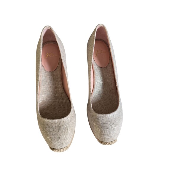 J Crew Seville Espadrille Wedge Metallic Canvas Shoes Size 6.5 Leather Lining - Picture 9 of 10